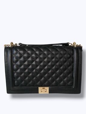 INC Black Quilted Flap Crossbody Shoulder Bag Gold Turn-Lock Chain Hardware